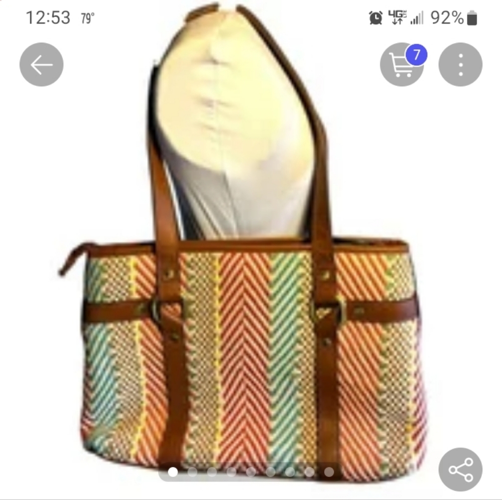 Caribbean Joe Purse Shoulder Bag Zip Closure Woven Purse